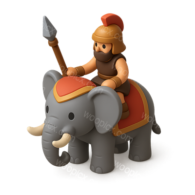 3D War Elephant Icon with Mahout in Isometric View