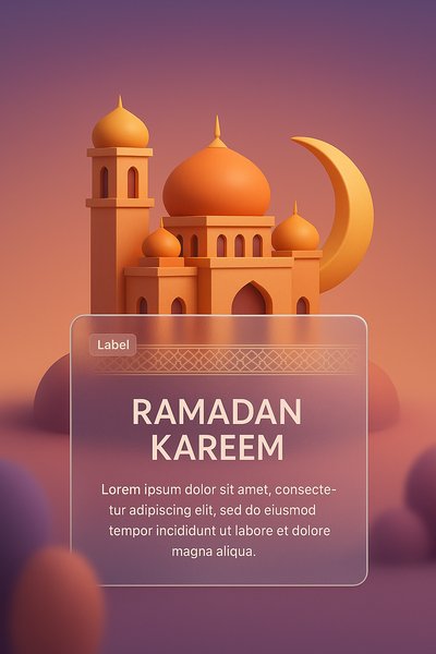 Stylized Ramadan Kareem Mosque with Crescent Moon Design