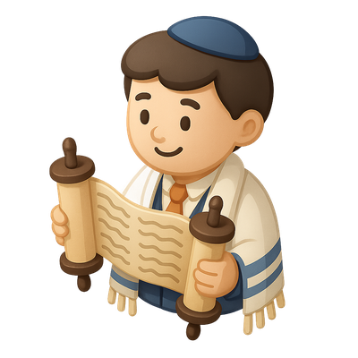 3D Bar Mitzvah Icon with Torah Scroll