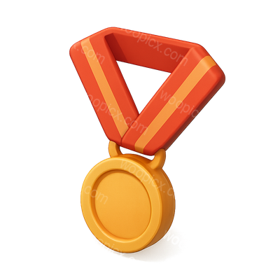 Stylish 3D Medal Icon with Ribbon Design