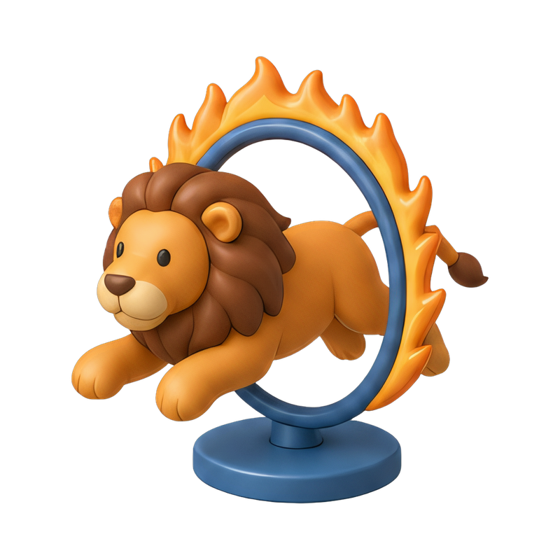 lion jumping through fire hoop