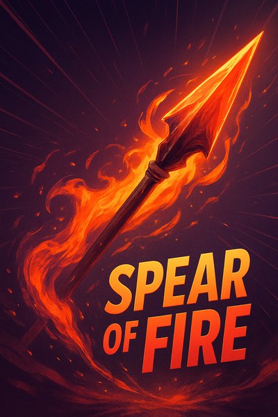 Dynamic Illustration of a Fiery Spear with Bold Typography