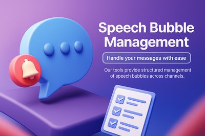 3D Website Design Mockup with Speech Bubble Elements