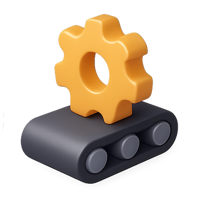 Stylized Gear Icon on a Conveyor Base