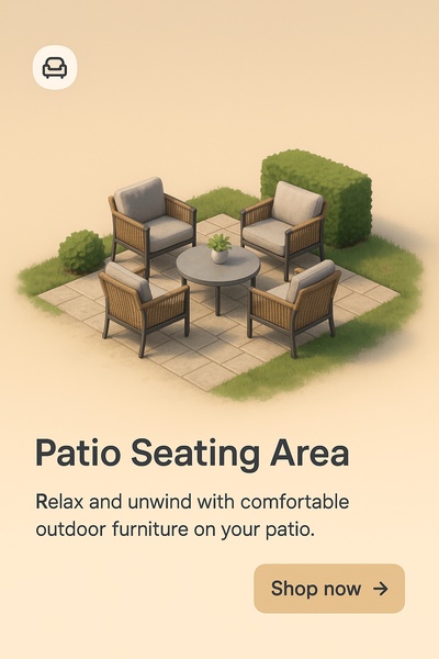 Stylish 3D Patio Seating Area with Cozy Furniture