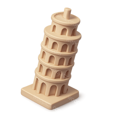 3D Isometric Leaning Tower Icon in Soft Colors