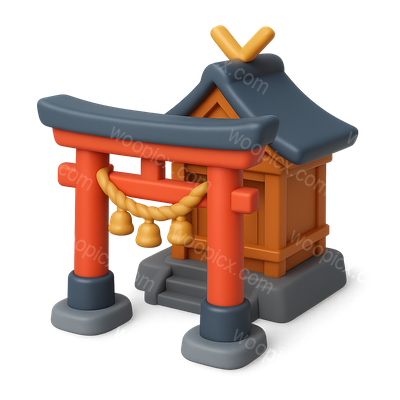 Stylized 3D Shinto Shrine Icon in Isometric View