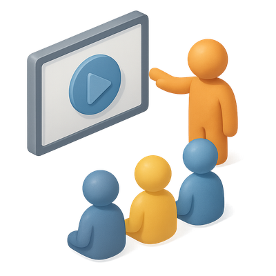 3D Icon of People Watching a Presentation with Play Button