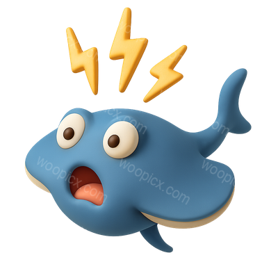 Cartoon Blue Fish with Lightning Bolts