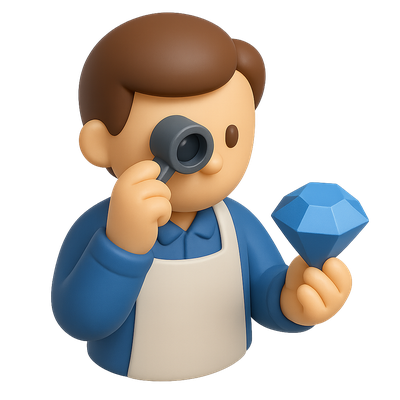 3D Icon of a Jeweler Examining a Gemstone