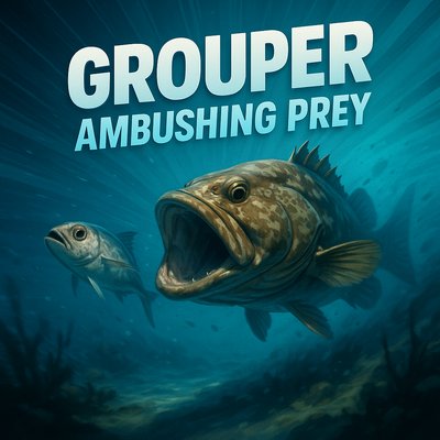 Dynamic underwater scene of a grouper ambushing its prey
