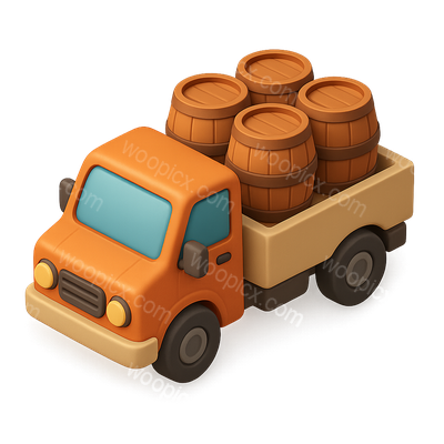 3D Delivery Truck Icon with Barrels in Isometric View