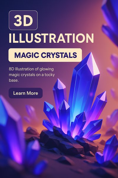 3D Illustration of Glowing Magic Crystals in a Fantasy Setting