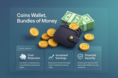 3D Illustration of Coins Wallet with Money Bundles
