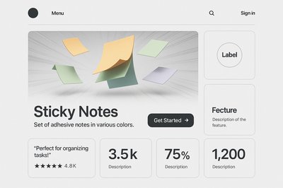 Dynamic Bento Style Landing Page Design with Sticky Notes