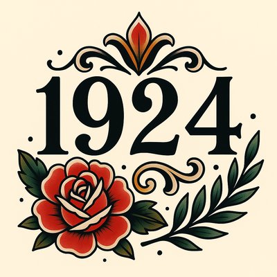 Vintage Floral Tattoo Design Featuring the Year 1924