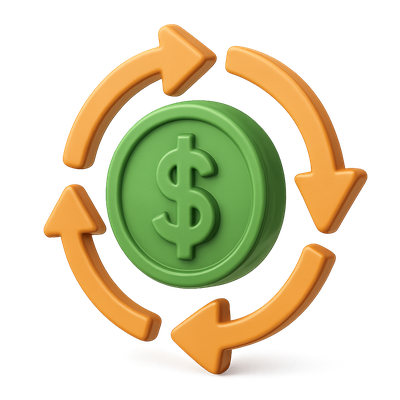 3D Money Flow Icon with Arrows and Dollar Sign