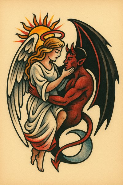 Light and Darkness Tattoo Design in Colorful Style