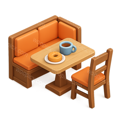 3D Icon of a Cozy Breakfast Nook with Donut and Coffee