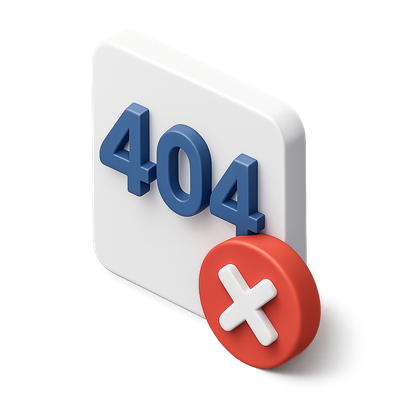 3D Page Not Found Error Icon with Isometric Design