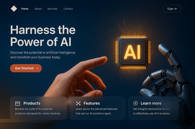 Dynamic AI Landing Page Design Concept with Realistic Elements