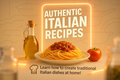 Italian Cuisine Promotional Graphic Featuring Pasta Dish
