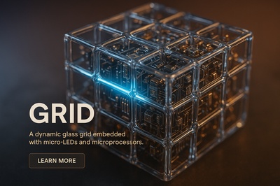 Hyperrealistic 3D Glass Grid with Micro-LEDs and Circuit Boards