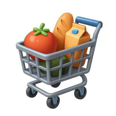 3D Shopping Cart Icon with Groceries