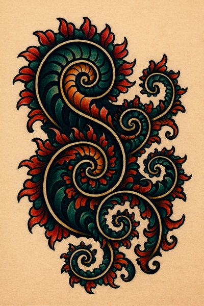 Intricate Floral Swirl Tattoo Design with Vibrant Colors
