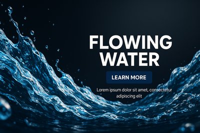 Dynamic Water Flow Graphic with Bold Typography