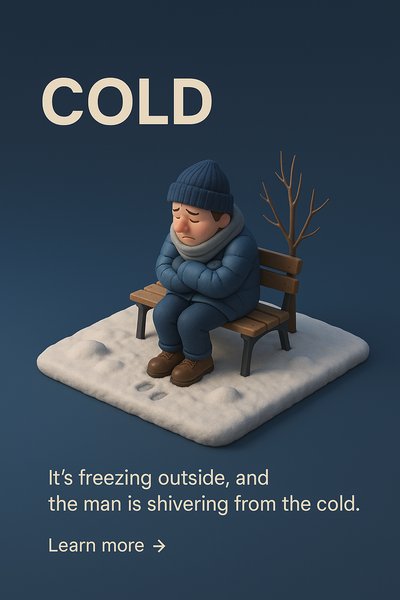 3D Illustration of a Cold Scene with a Shivering Man