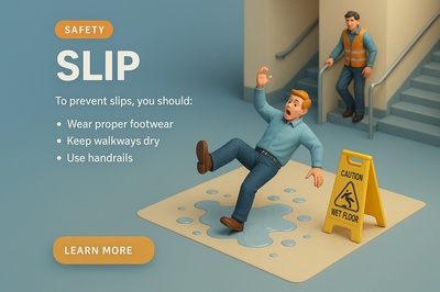3D Scene Illustrating Slip Safety Tips in Realistic Style