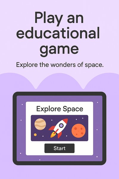 Educational Game Promotional Graphic Featuring Space Exploration Theme