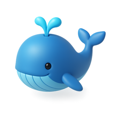 Adorable 3D Blue Whale Icon with Playful Design