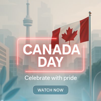 Canada Day Celebration Graphic with Flag and Urban Background