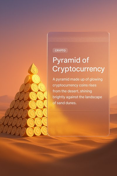 Glowing Cryptocurrency Pyramid in Desert Landscape