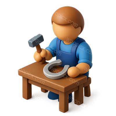 3D Silversmith Icon Crafting with Hammer and Horseshoe