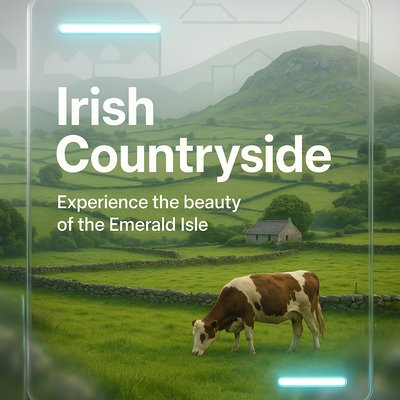Scenic Irish Countryside with Cow and Rolling Hills