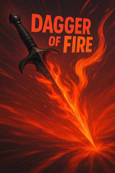 Dynamic Illustration of a Fiery Dagger with Bold Typography