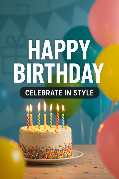 Festive Birthday Celebration Scene with Cake and Balloons