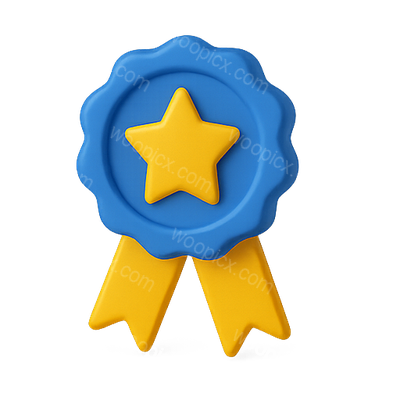 3D Award Badge with Star Emblem and Ribbons
