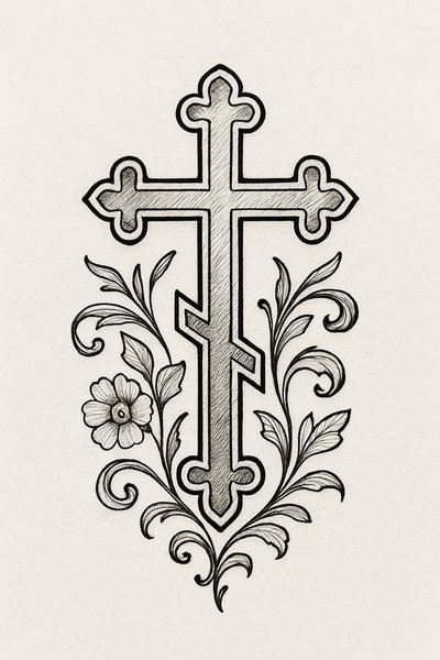 Intricate Cross Design with Floral Elements