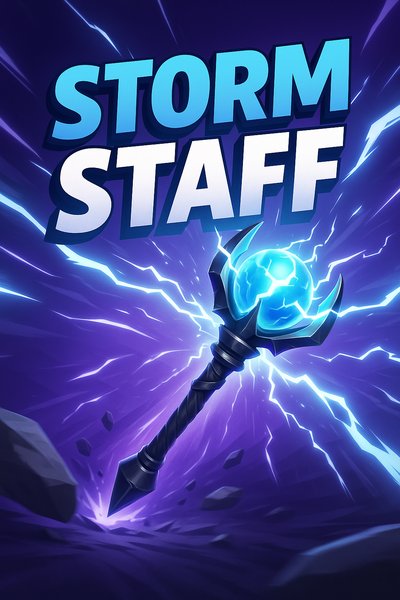 Dynamic Storm Staff Illustration with Vivid Effects