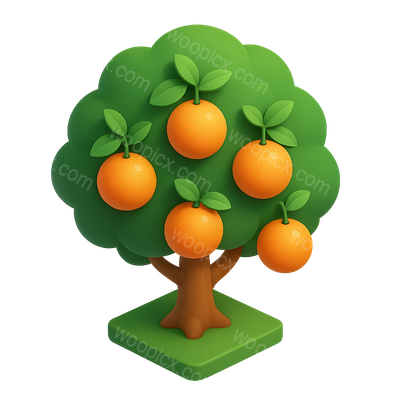 3D Citrus Tree Icon with Oranges in Isometric View
