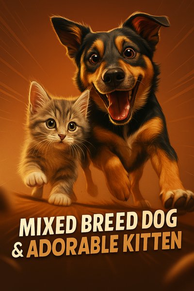 Adorable Dog and Kitten Friends Portrait in Dynamic Studio Setting