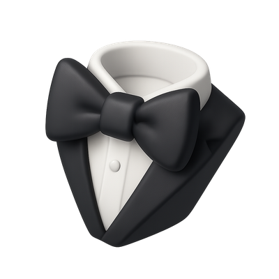 Stylized 3D Black-Tie Icon with Bowtie and Collar