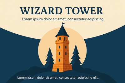 Enchanting Wizard Tower Illustration with Layered Composition