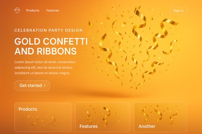 Gold Confetti and Ribbons Celebration Party Design Element