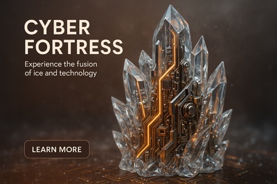 Hyperrealistic Frozen Crystal Fortress in Data Blizzard