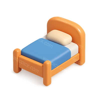 Stylish 3D Bed Icon with Isometric Design